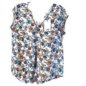 DR2 Floral Blouse - Blue, Yellow, Orange